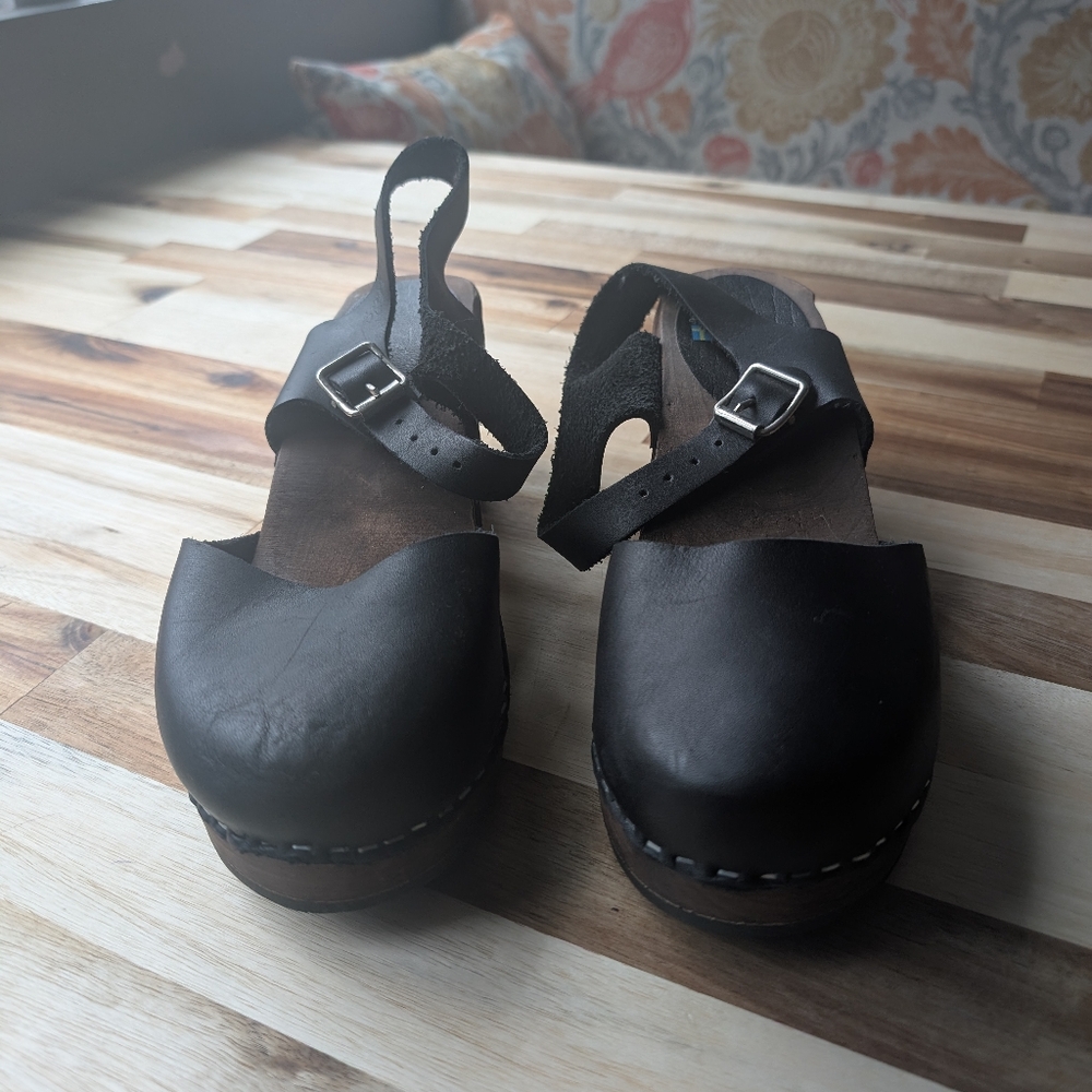 Lotta From Stockholm Black Leather Clog Heels - Picture 2 of 5